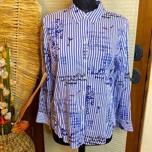 Chico’s no iron Fun French motif shirt EUC